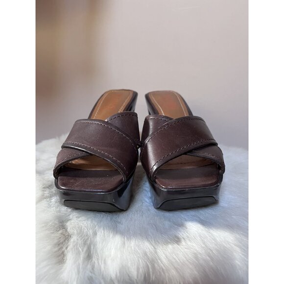 Michael Kors Brown Leather 70s Retro "Dizzy" Platform Sandals Chunky Heels 7.5 - Picture 5 of 10